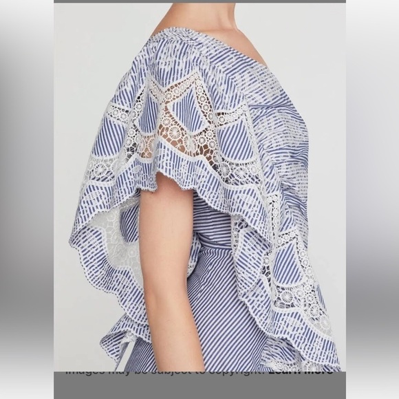 BCBG MaxAzria Striped Crochet Blue one shoulder Size 2 eyelet NWT - Picture 4 of 10